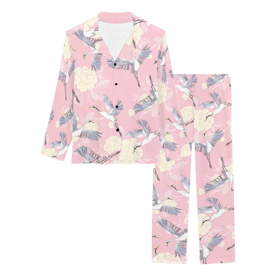 Japanese crane rose pattern Women's Long Pajama Set