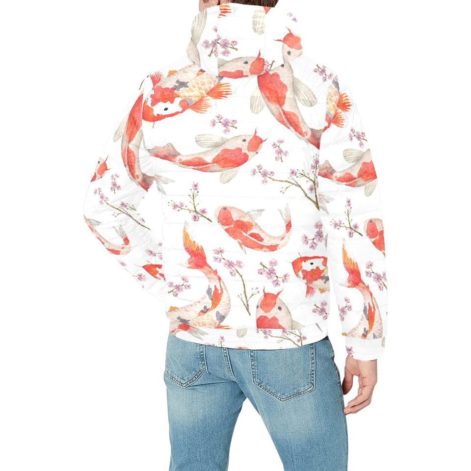 Watercolor Koi Fish Carp Fish pattern Men's Padded Hooded Jacket