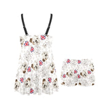 English Bulldog Pattern Print Design 01 Chest Sexy Pleated Two Piece Swim Dress