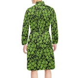 Green hop pattern Men's Long Sleeve Belted Night Robe