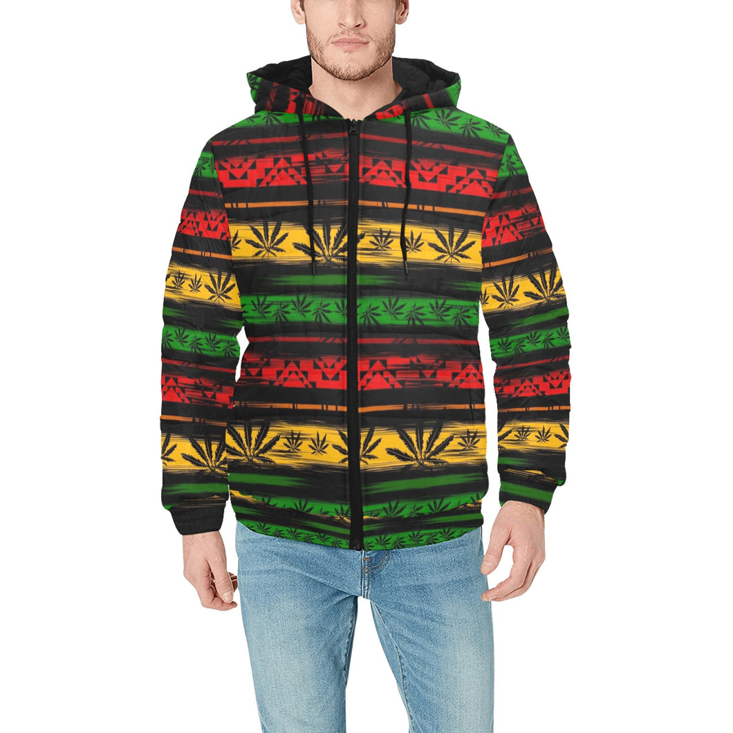 Canabis Marijuana Weed Pattern Print Design 04 Men's Padded Hooded Jacket