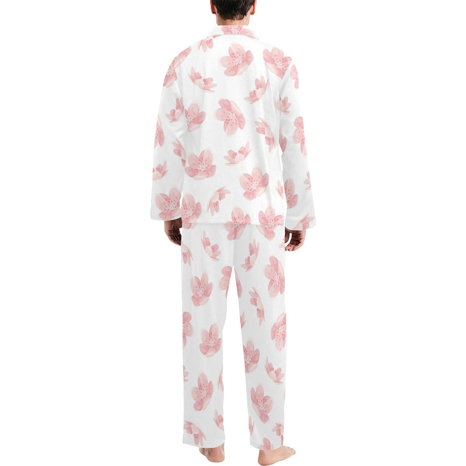 Pink sakura cherry blossom pattern Men's Long Pajama Set