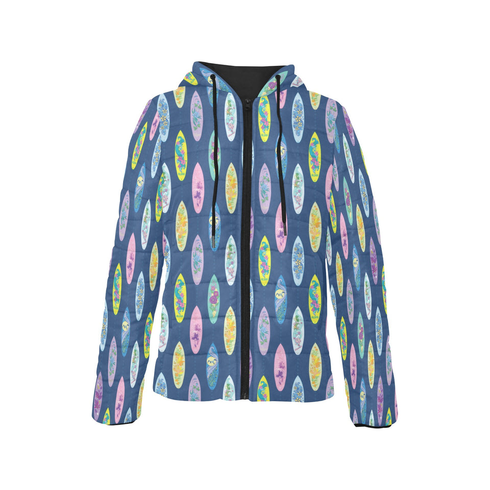 Surfboard Pattern Print Design 03 Women's Padded Hooded Jacket