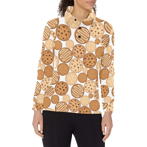 Various cookie pattern Women's Long Sleeve Polo Shirt
