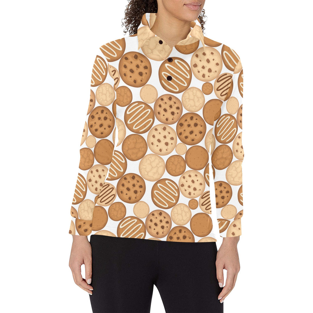 Various cookie pattern Women's Long Sleeve Polo Shirt