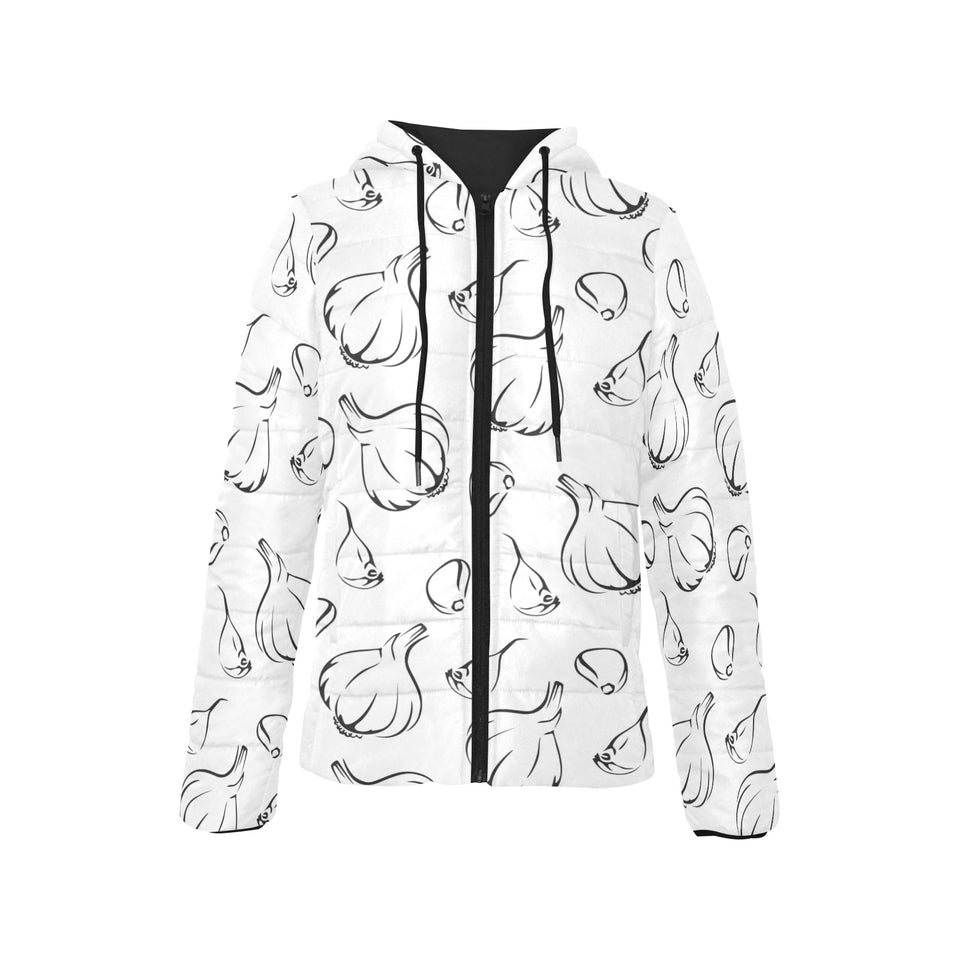 Garlic pattern black white Women's Padded Hooded Jacket