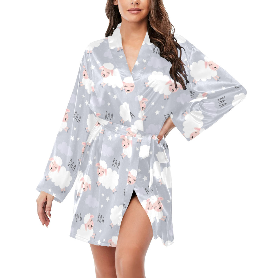 Sweet dreams sheep pattern Women's Long Sleeve Belted Night Robe