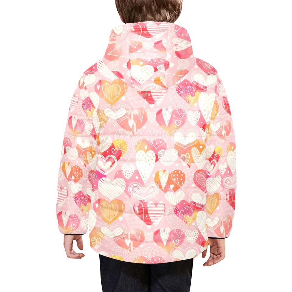 Hand drawn heart design pattern Kids' Boys' Girls' Padded Hooded Jacket