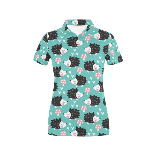 Hedgehog Pattern Print Design 03 Women's All Over Print Polo Shirt