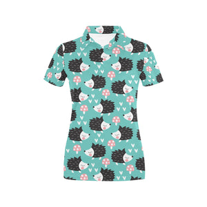 Hedgehog Pattern Print Design 03 Women's All Over Print Polo Shirt