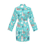 Christmas cute siberian husky puppie pattern Women's Long Sleeve Belted Night Robe
