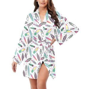 Surfboard Pattern Print Design 04 Women's Long Sleeve Belted Night Robe