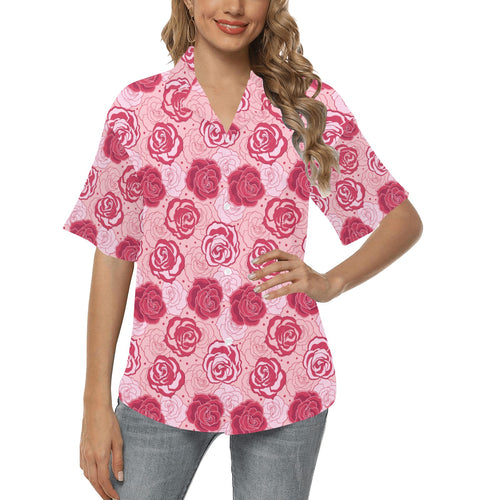 Rose Pattern Print Design 02 Women's All Over Print Hawaiian Shirt