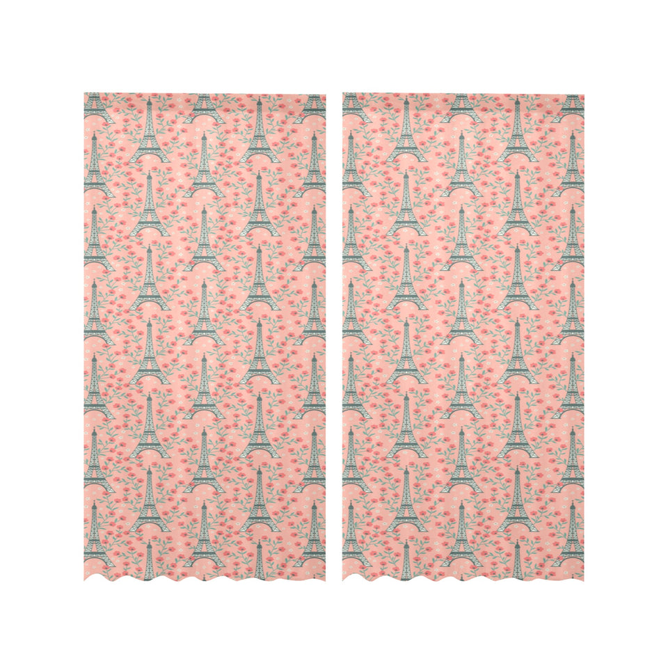 Eiffel Tower Flower Pattern Design 03 Gauze Curtain