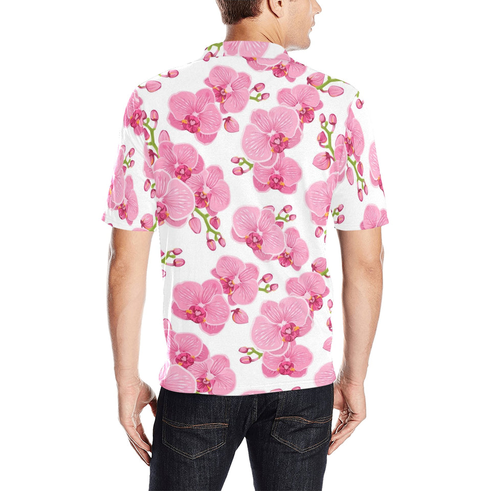 pink purple orchid pattern background Men's All Over Print Polo Shirt