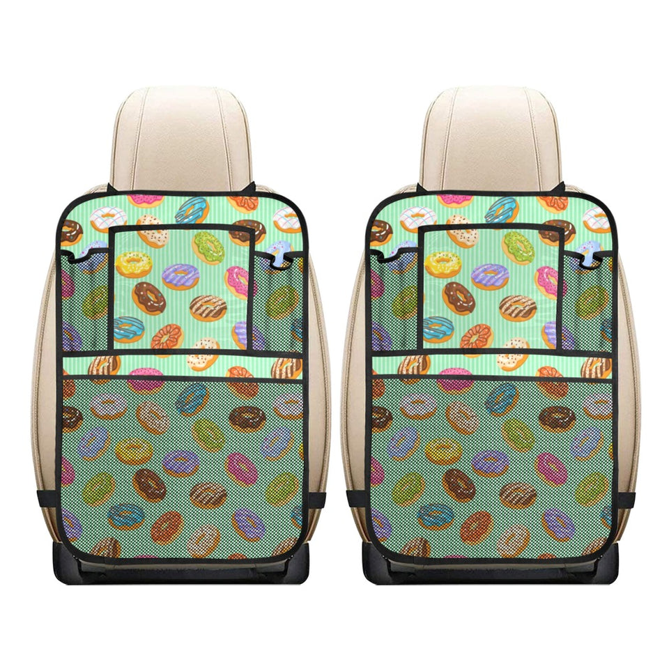 Colorful donut pattern green background Car Seat Back Organizer