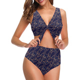 Eggplant Pattern Print Design 04 Chest Bowknot High Waisted Bikini Swimsuit