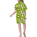 kiwi black dot background Kids' Boys' Girls' V-Neck Short Pajama Set