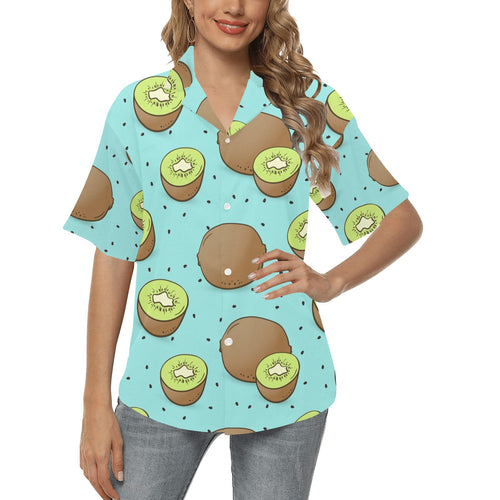 Kiwi blue background Women's All Over Print Hawaiian Shirt