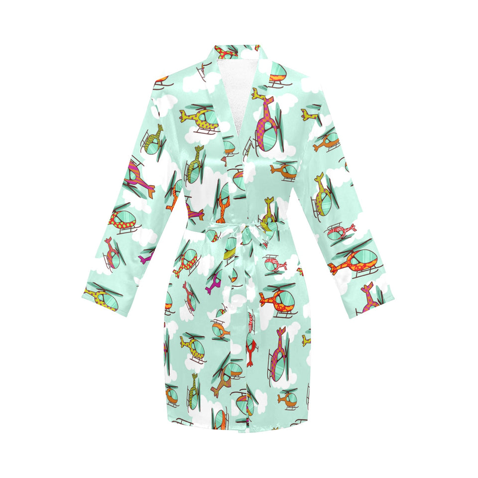 Helicopter design pattern Women's Long Sleeve Belted Night Robe