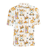 Cute dog corgi striped background pattern Men's All Over Print Polo Shirt
