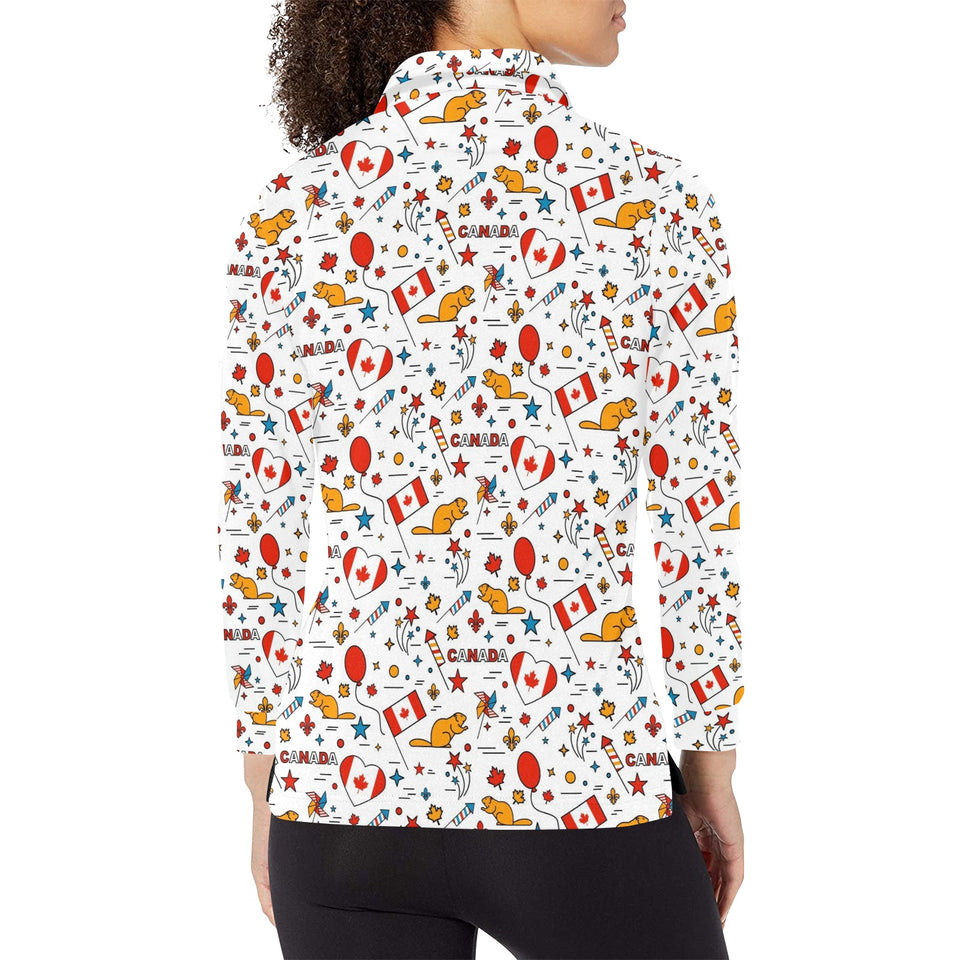 Canada Pattern Print Design 03 Women's Long Sleeve Polo Shirt