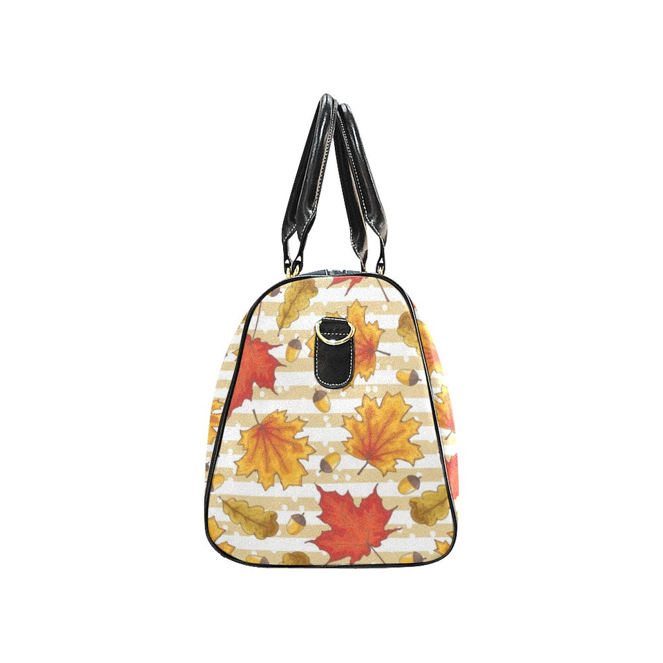 Maple leaf oak leaf acorns beige striped backgroun Travel Bag