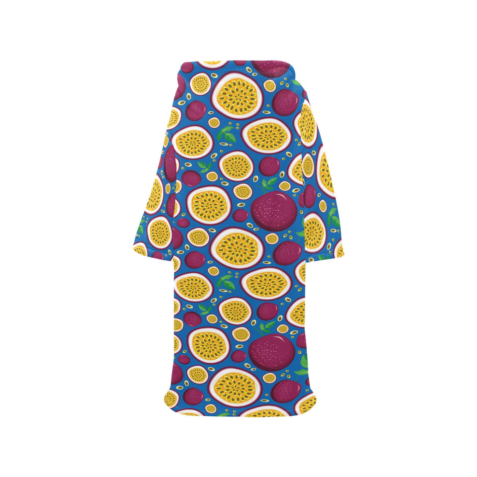 Passion fruit blue background Blanket Robe with Sleeves