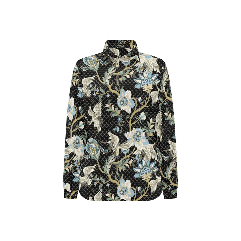 Japanese crane ornament elements Women's Long Sleeve Polo Shirt