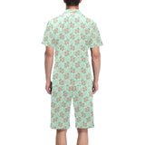Hippopotamus Pattern Print Design 02 Men's V-Neck Short Pajama Set