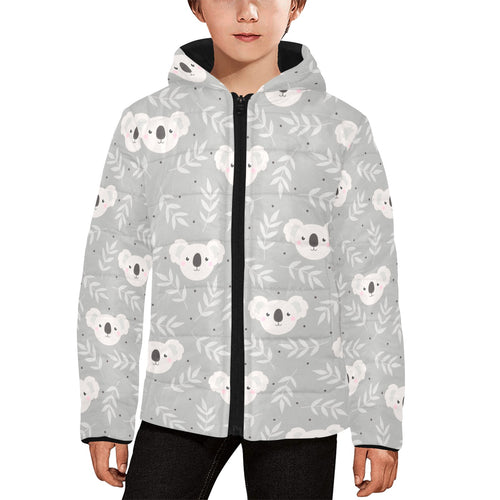 Cute koala leaves pattern Kids' Boys' Girls' Padded Hooded Jacket