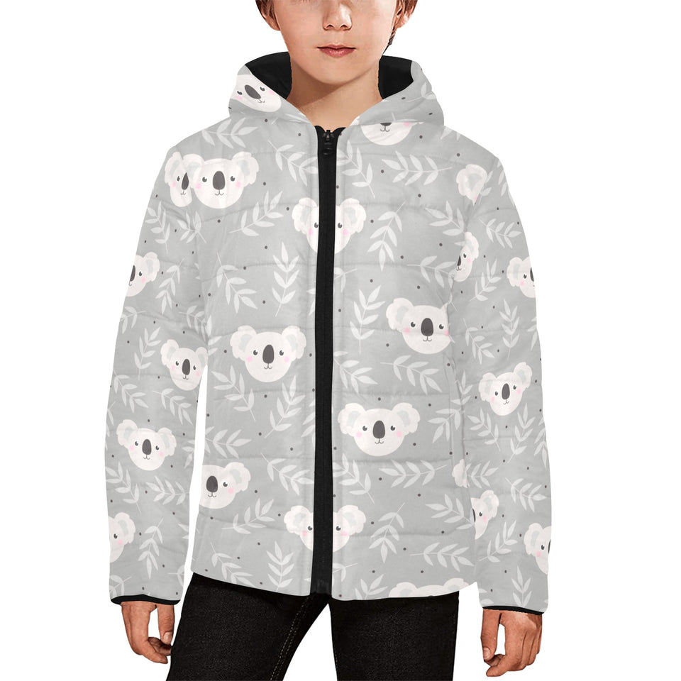 Cute koala leaves pattern Kids' Boys' Girls' Padded Hooded Jacket