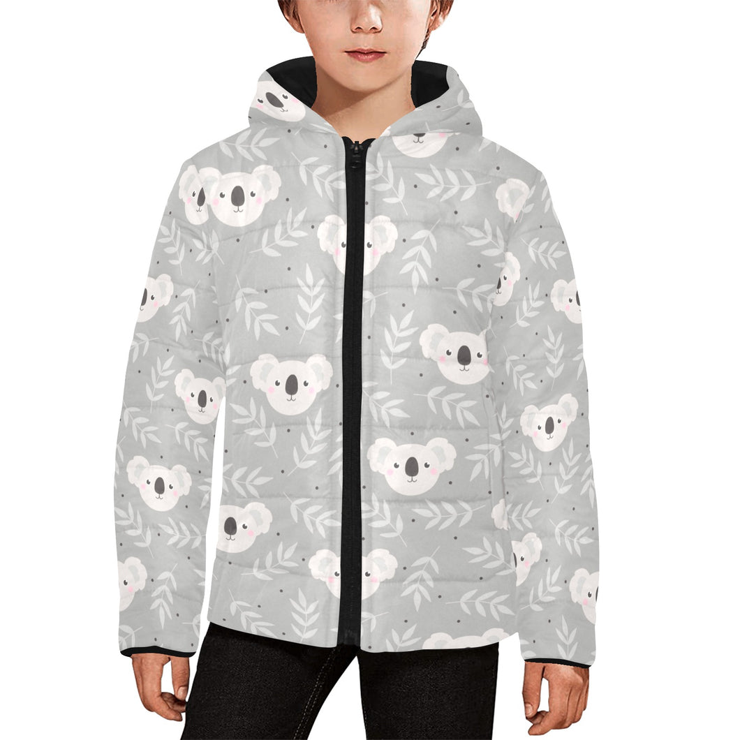 Cute koala leaves pattern Kids' Boys' Girls' Padded Hooded Jacket