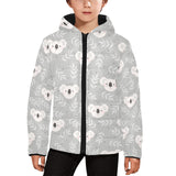Cute koala leaves pattern Kids' Boys' Girls' Padded Hooded Jacket