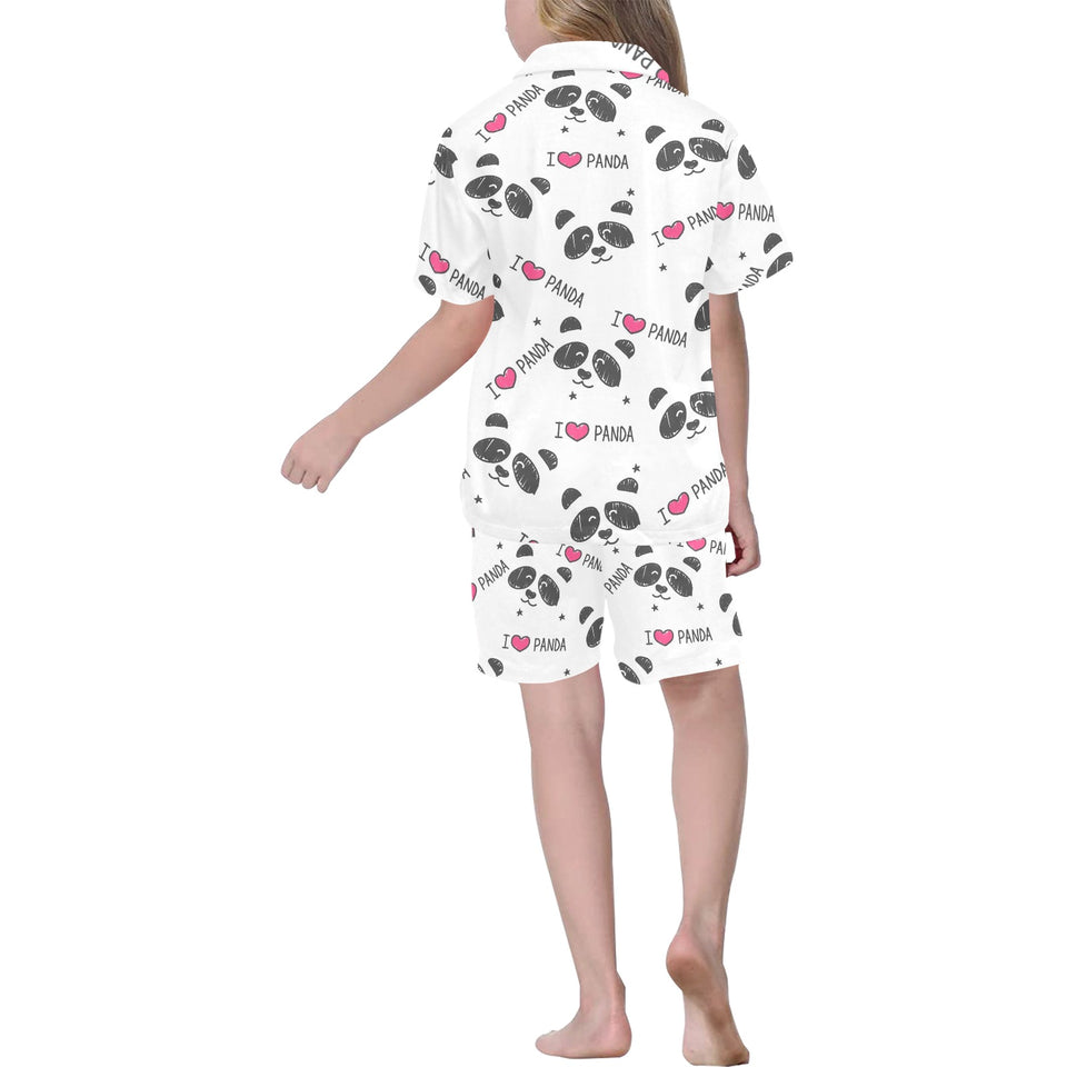 Hand Drawn faces of pandas pattern Kids' Boys' Girls' V-Neck Short Pajama Set