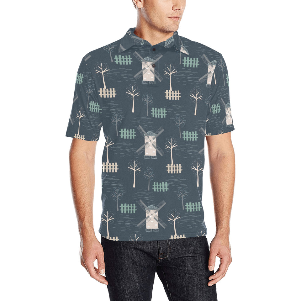windmill tree pattern Men's All Over Print Polo Shirt