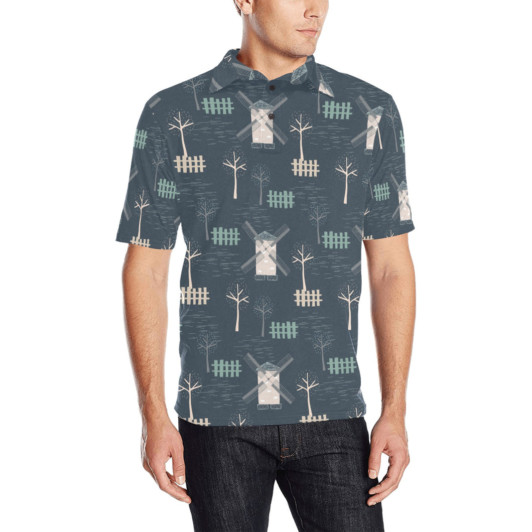 windmill tree pattern Men's All Over Print Polo Shirt