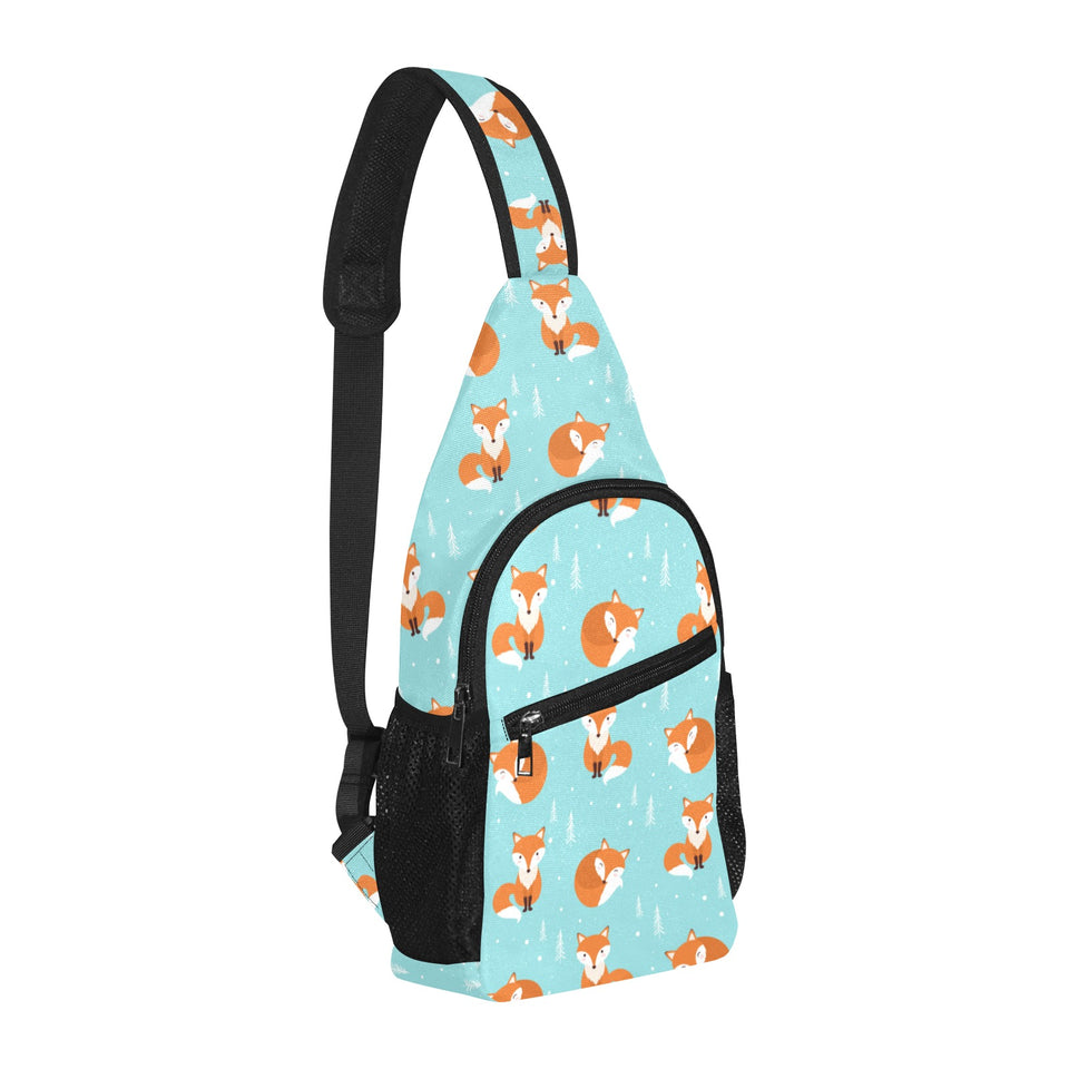 Fox pattern blue b ackground All Over Print Chest Bag