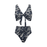 Piano Pattern Print Design 02 Chest Bowknot High Waisted Bikini Swimsuit