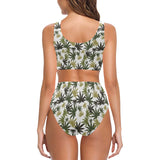 Canabis Marijuana Weed Pattern Print Design 05 Chest Bowknot High Waisted Bikini Swimsuit