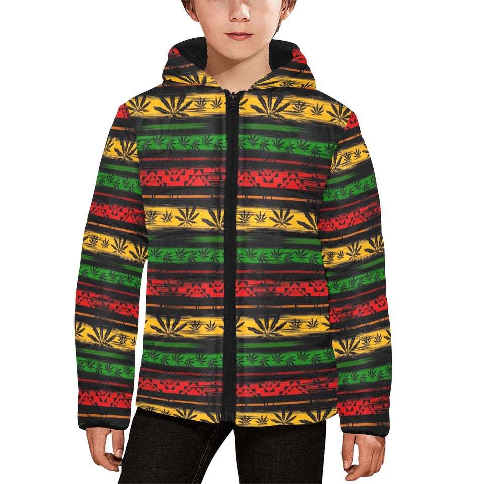 Canabis Marijuana Weed Pattern Print Design 04 Kids' Boys' Girls' Padded Hooded Jacket