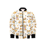 Cute dog corgi striped background pattern Kids' Boys' Girls' Bomber Jacket