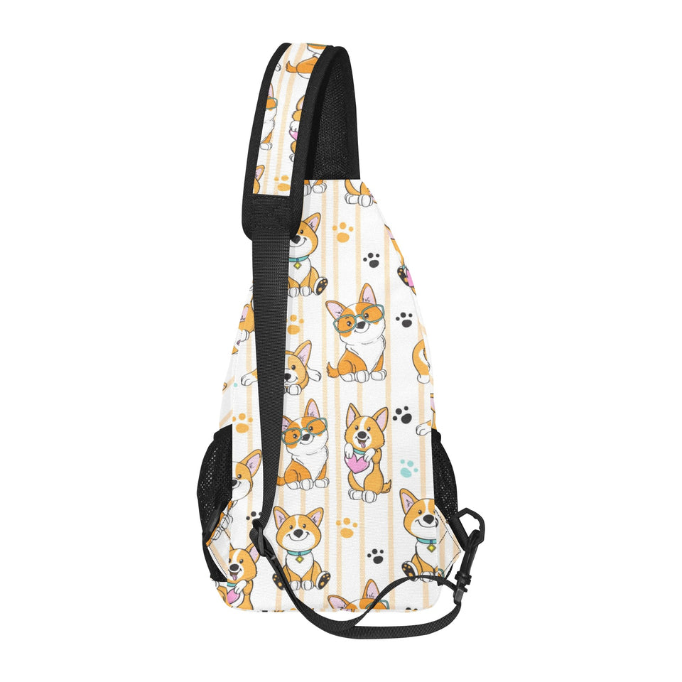 Cute dog corgi striped background pattern All Over Print Chest Bag