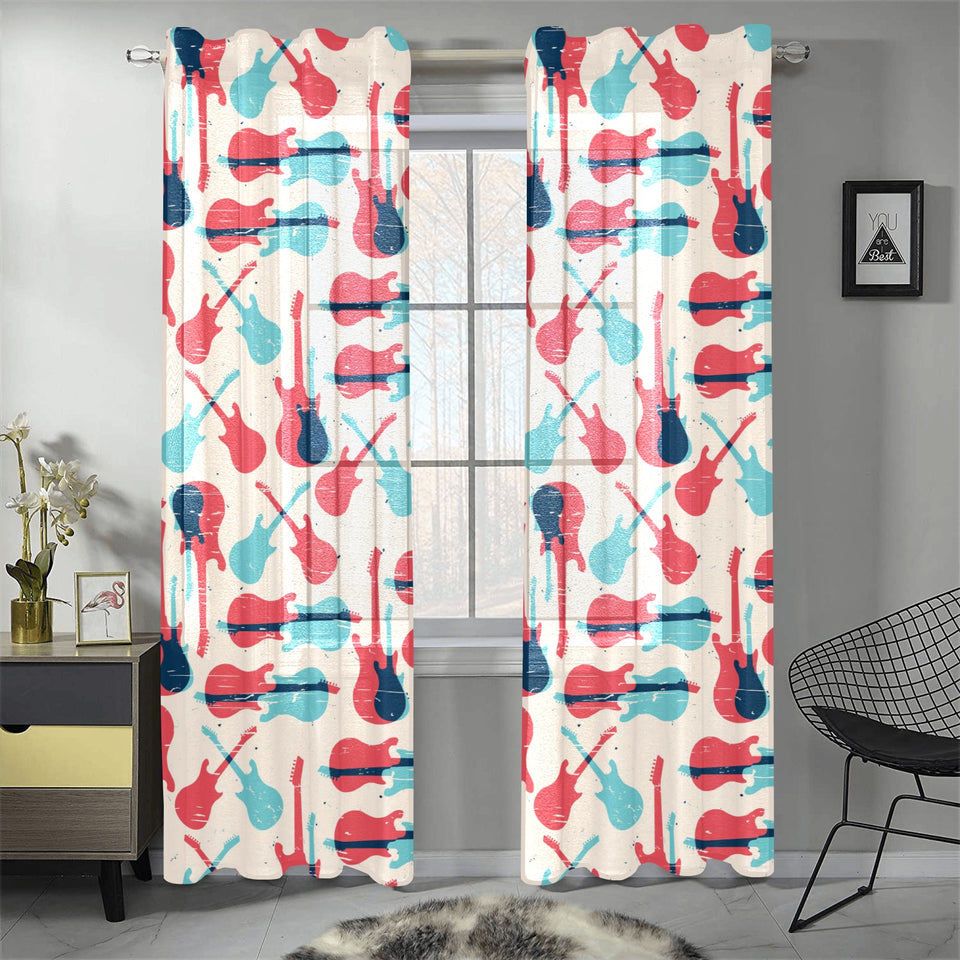 Red Blue guitar pattern Gauze Curtain