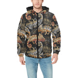 Chameleon lizard tropical leaves palm tree Men's Padded Hooded Jacket