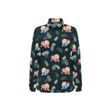 Cute sloths sleeping christmas ball santa hat patt Women's Long Sleeve Polo Shirt