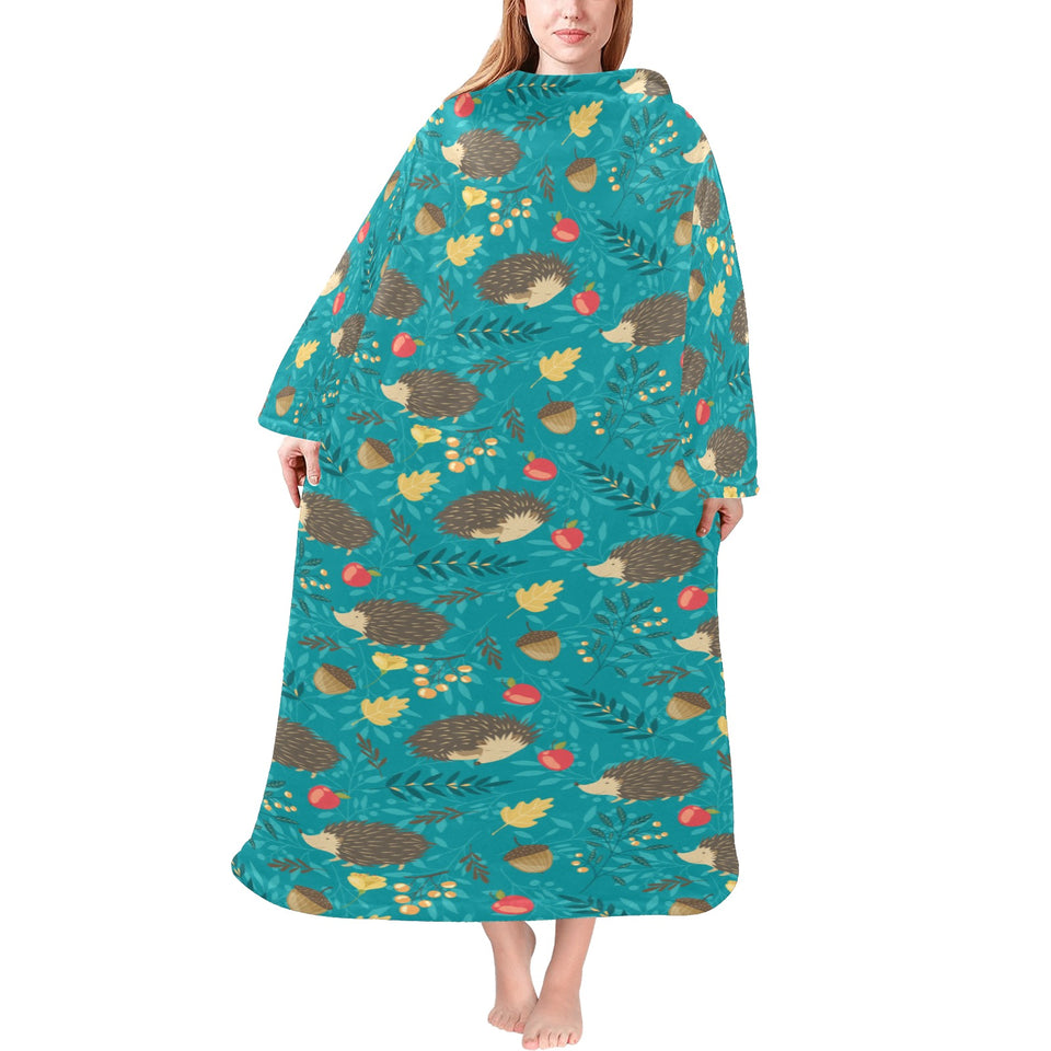 Hedgehog Pattern Print Design 01 Blanket Robe with Sleeves