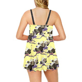 Ostrich Pattern Print Design 04 Chest Sexy Pleated Two Piece Swim Dress
