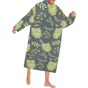 Cute owls leaves pattern Blanket Robe with Sleeves