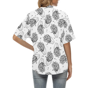 Hand drawn french fries pattern Women's All Over Print Hawaiian Shirt